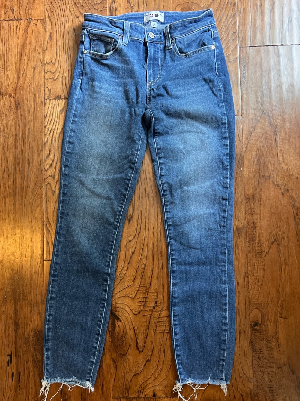PAIGE Dark Blue Skinny Jeans with Frayed Hem